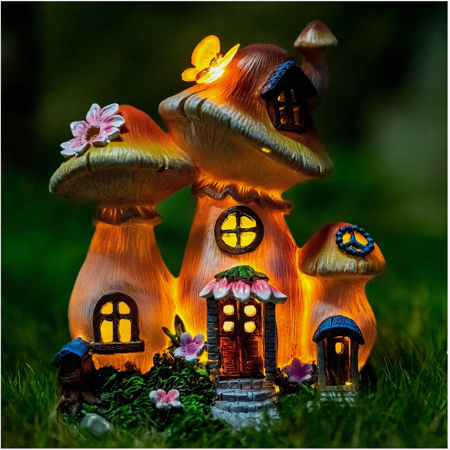 Outdoor Lighting Yard Ideas - Lifelike Outdoor Mushroom House Figurines with