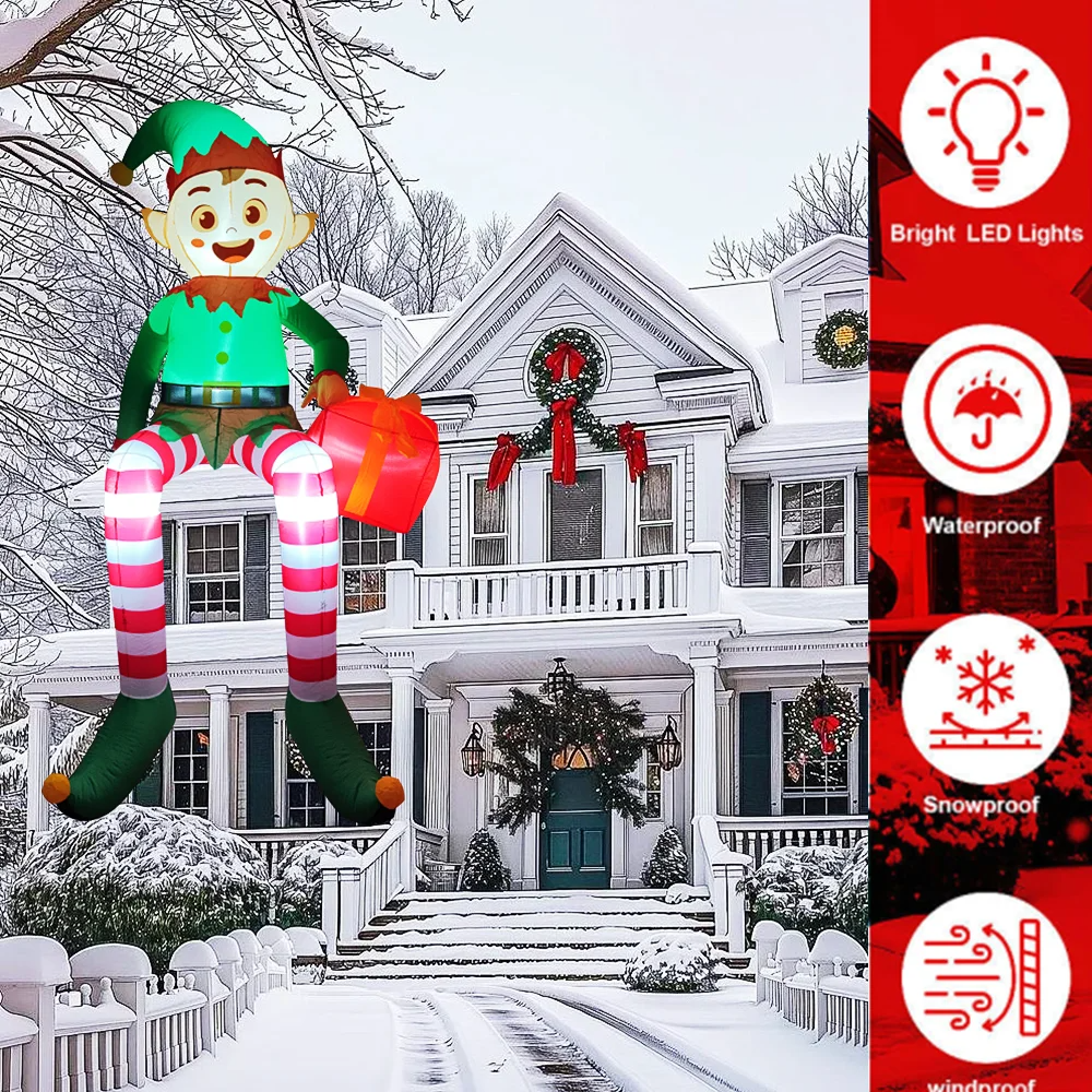 Outdoor Lighting For Christmas - 8FT Christmas Inflatable Trim Sitting Elf