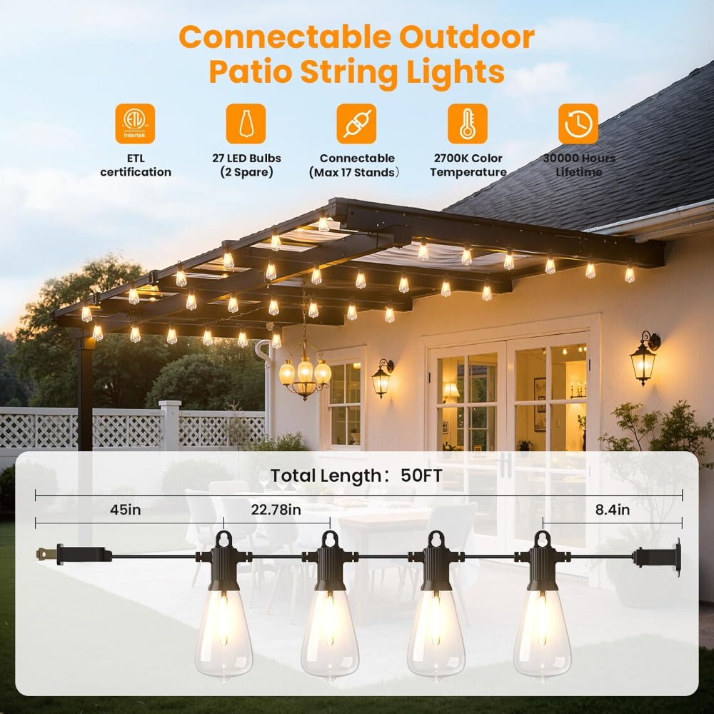 50FT Outdoor String Lights wit – String Light Bistro recenzja i cena