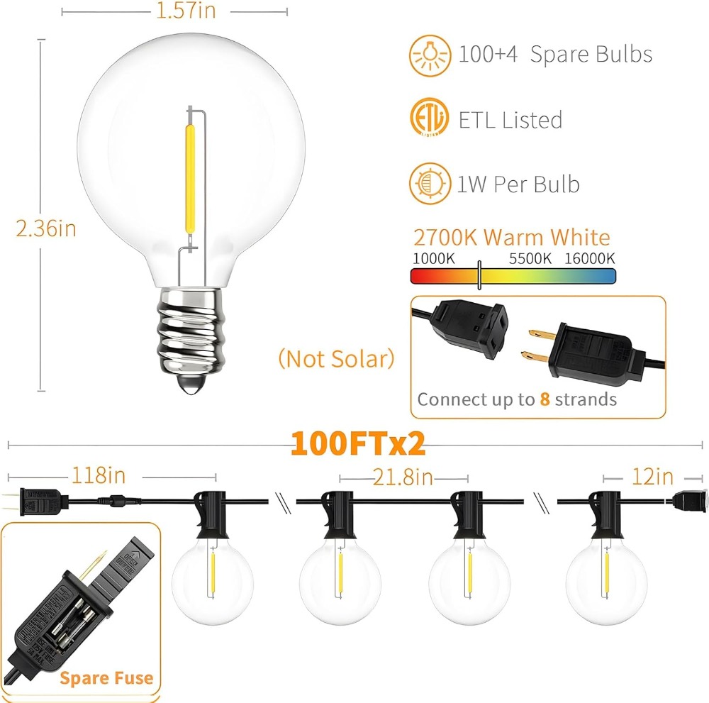 200FT Outdoor String Lights wi – String Light Bistro recenzja i cena