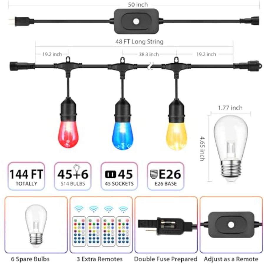 144Ft 3x48ft Multicolor Outdoo – String Light Bistro recenzja i cena